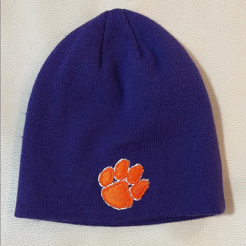 NWOT: Clemson Purple and Orange Knit Hat with Paw Print